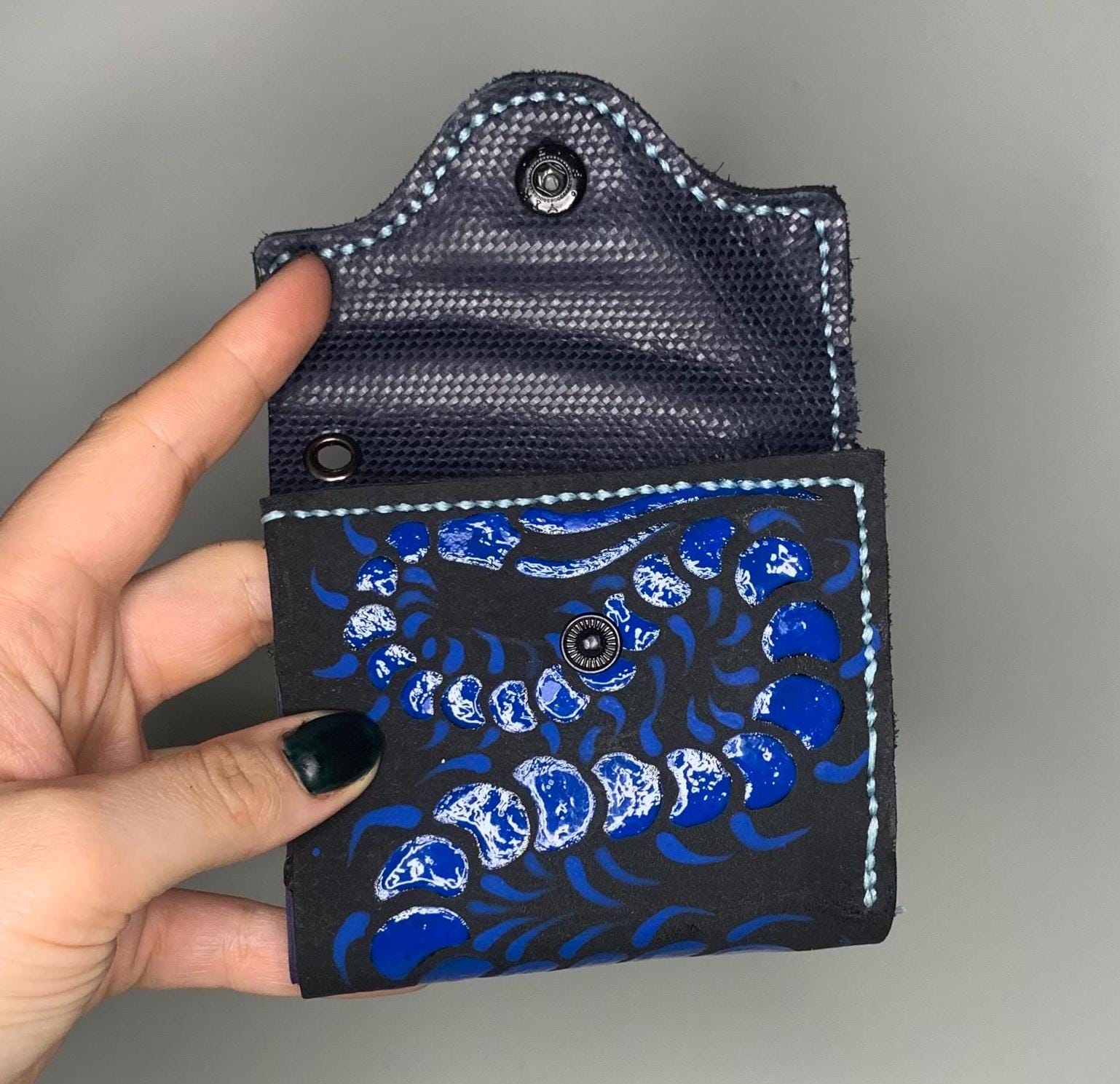 Centipede wallet. Leather millipede trifold, alt fashion accessory. Wearable art. Loricariiidae
