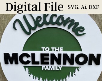 SVG Laser Cut Lodge House Sign, Round 18" Personalized Digital Download Beach House, Lake House, Cabin