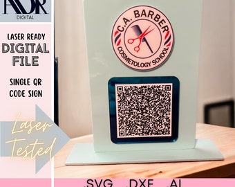SVG Single QR Code Business Sign Cut File, Digital Download, Template, Laser Cutter, Laser Engrave, QR Code Sign