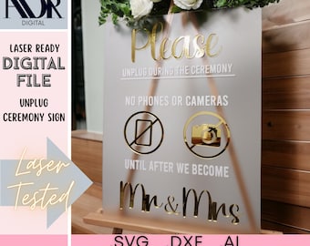 SVG Unplugged Ceremony Sign, Digital Download, Template, Laser Cutter, Laser Engrave, Wedding Signage