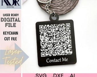 SVG QR Code Keychain, Keychain Outline Template, Laser Cut File, Digital Download