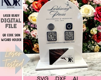 SVG Arched QR Code Sign Two and Three Codes with Business Card Holder, Digital Download, Template, Laser Cutter, Laser Engrave, Social Media