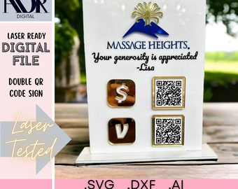 SVG Two QR Code Business Sign Cut File, Digital Download, Template, Laser Cutter, Laser Engrave, QR Code Sign with Kerf Tool!
