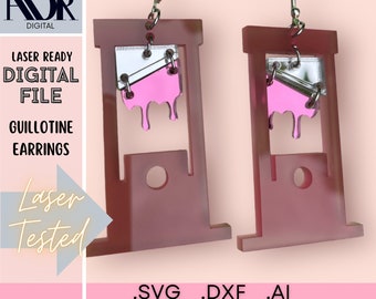 SVG File, Cute Pink Halloween Guillotine Laser Cut Earrings, Acrylic, Earring Laser File, Cut Ready, Digital Download