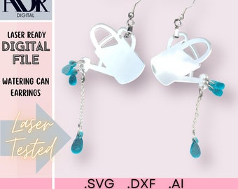 SVG Watering Can Earrings, Digital Download, Laser Cut File, Ai, DXF, SVG, Cut Ready, Laser Tested File