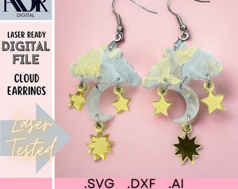 SVG File, Cute Cloud Dangle Laser Cut Earrings, Acrylic, Earring Laser File, Cut Ready, Digital Download