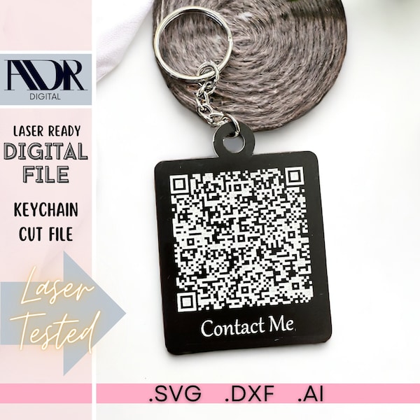 SVG QR Code Keychain, Keychain Outline Template, Laser Cut File, Digital Download