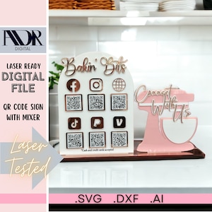 SVG Sechs QR-Code Backschild mit Mixer, digitaler Download, Vorlage, Laserschneider, Lasergravur, QR-Code-Zeichen