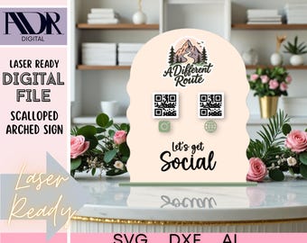 Tall and Short Scalloped Double QR Code Sign, Digital Download Laser File