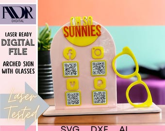 Eyeglasses Arch QR Code Sign SVG – Optical Display Laser Cut File for Acrylic, Eyewear Store Sign, Glowforge Ready, Kerf Tool Included