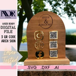 Laser Cut Arched 3 QR Code Sign SVG – Digital File for Acrylic Signage, Kerf Tool Included, Laser Ready, Svg Dxf AI Template