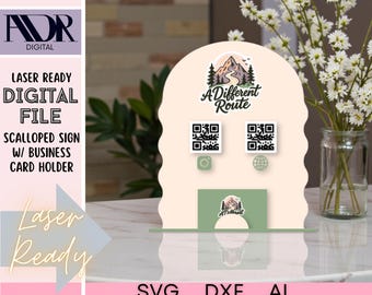 Scalloped Double QR Code Sign w/ Card Holder, Digital Download Laser File