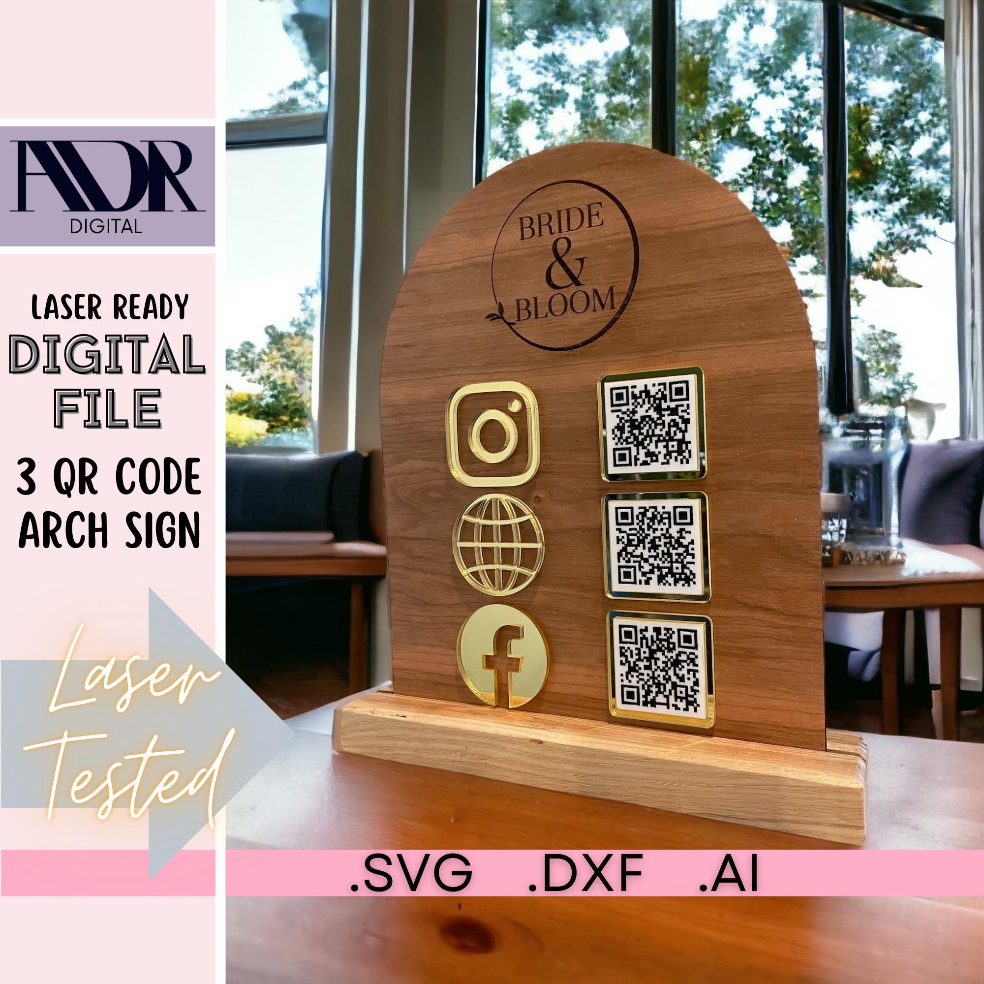 Laser Cut Arched 3 QR Code Sign SVG – Digital File for Acrylic Signage ...