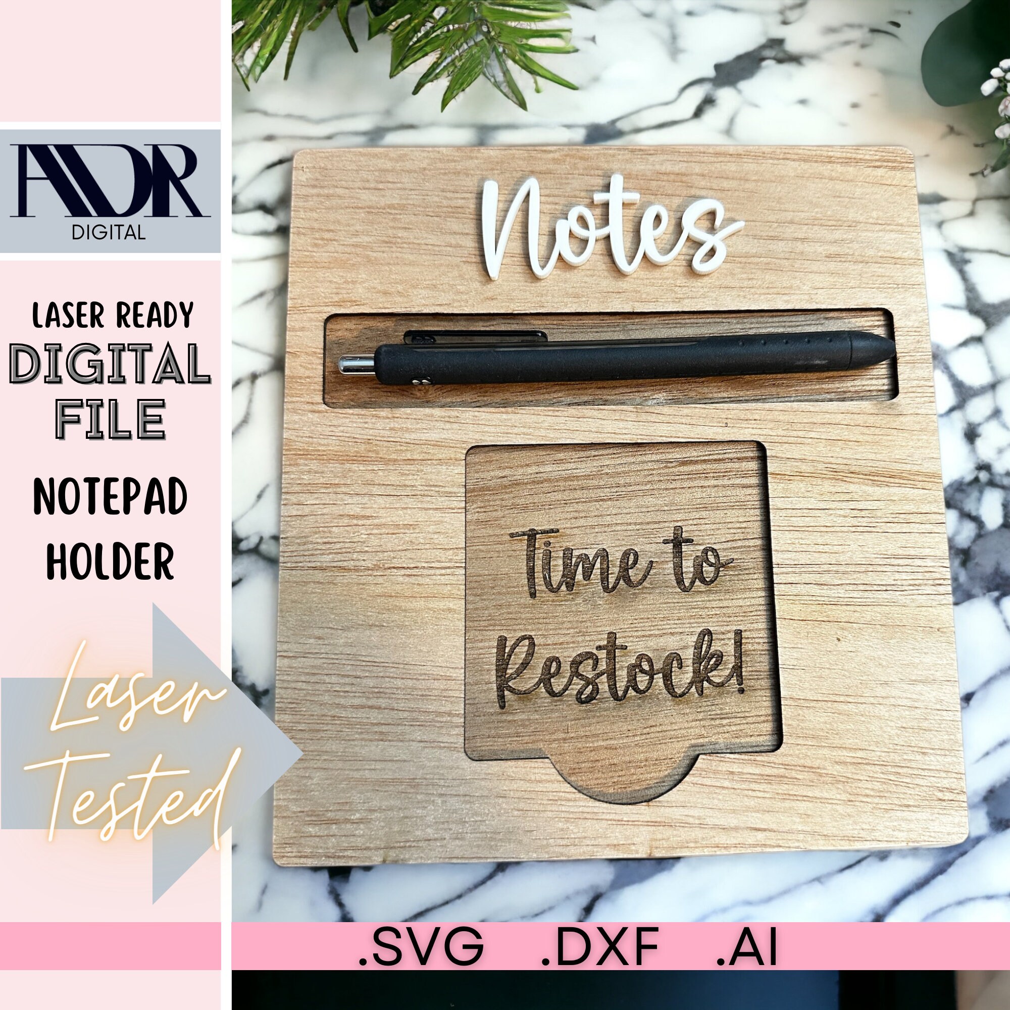 SVG Laser Cut File, Sticky Note Holder, Sticky Note Pad, Laser Cut ...