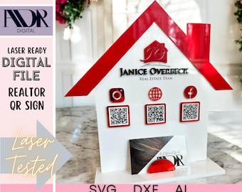 House QR Code Sign SVG – Realtor Laser Cut File for Acrylic Signs, Real Estate Digital Display, Glowforge Ready, Kerf Tool Included