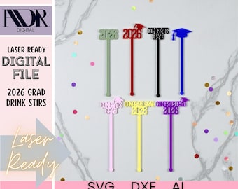 2026 Grad Drink Stirs, Digital Download Laser File