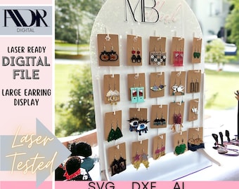 SVG XL Collapsible Acrylic Earring Display, Digital Download, Template, Laser Cutter, Laser Engrave, QR Code Sign