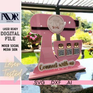 SVG Drei QR-Code Business Sign Mixer Schnittdatei, digitaler Download, Vorlage, Laser Cutter, Laser gravieren, QR-Code Schild, mit Kerf-Tool!