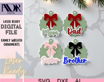 Layered Family Wreath Ornaments, Digital Download Laser File