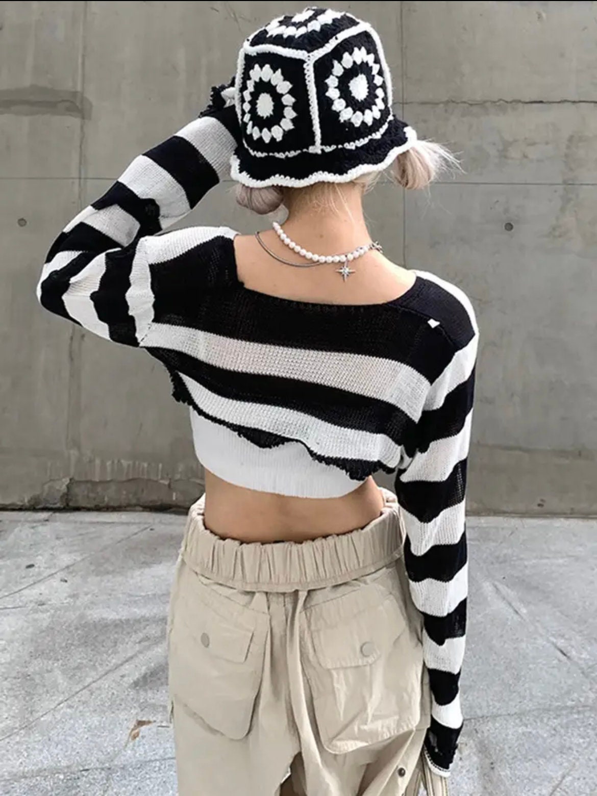 Discover Y2K Sweaters Women Long Sleeve Knit Crop Tops Grunge Fairy Gothic Vintage Loose Pullover Sweater Female Distressed Crochet Smock