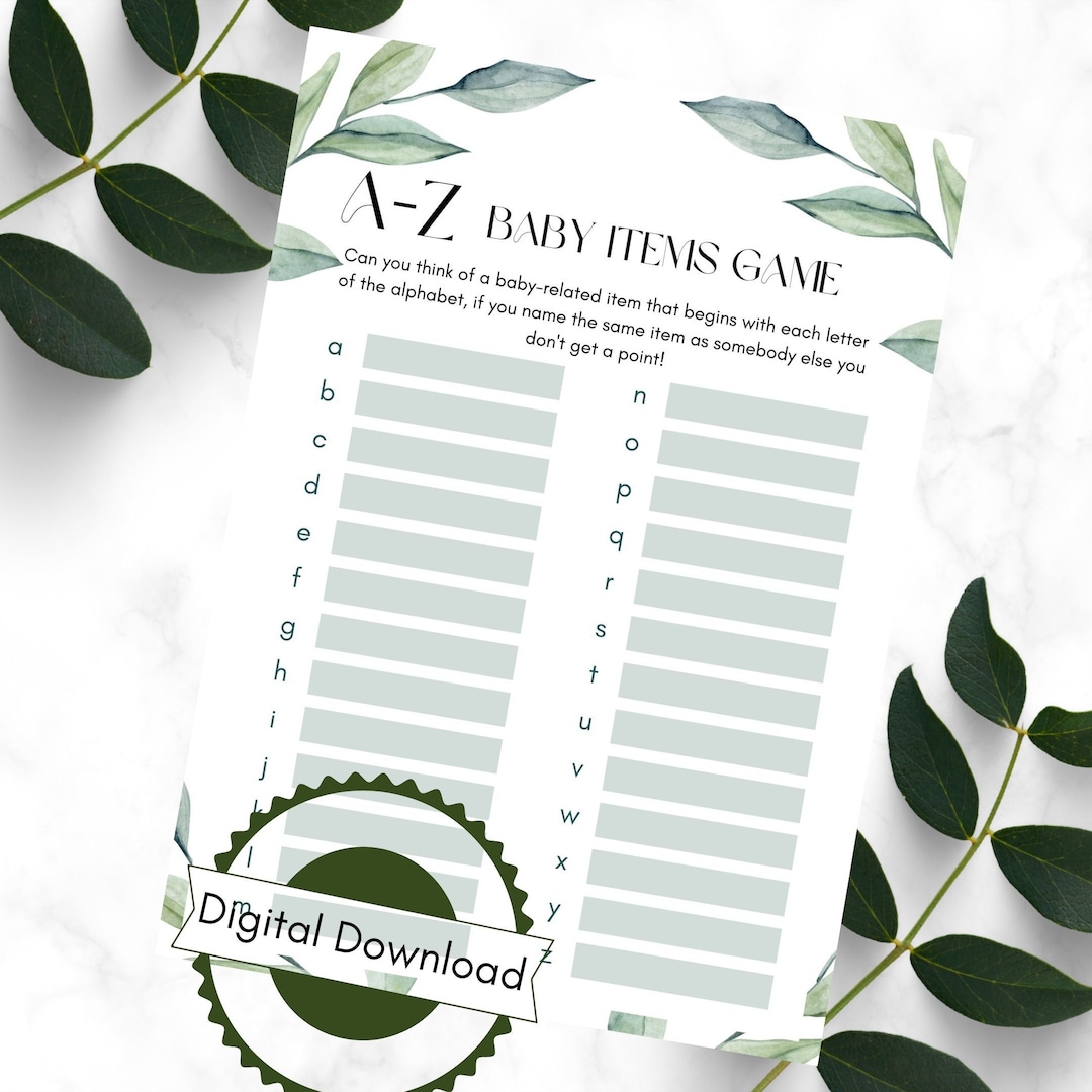 Printable Baby Shower Game, AZ Baby List Baby Shower Game, Sage Baby