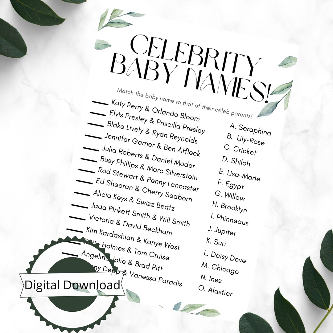 Celebrity Baby Name Game, Baby Shower Game, Neutral Party Game