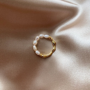 Freshwater pearl ring | half gold half pearl ring | 18k gold ring