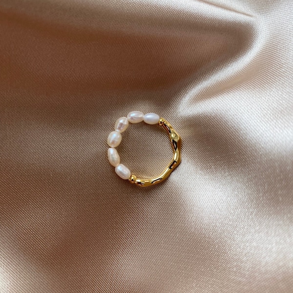 Freshwater pearl ring | half gold half pearl ring | 18k gold ring