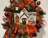 HALLOWEEN SALE, Halloween front porch wreath, Halloween front door decor,