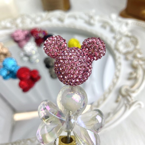 Mickey Mouse Rhinestone Beads / Minnie Mouse Head Beads / Mouse bling Rhinestone DIY Keychain / Chunky Bubblegum Bead Necklace