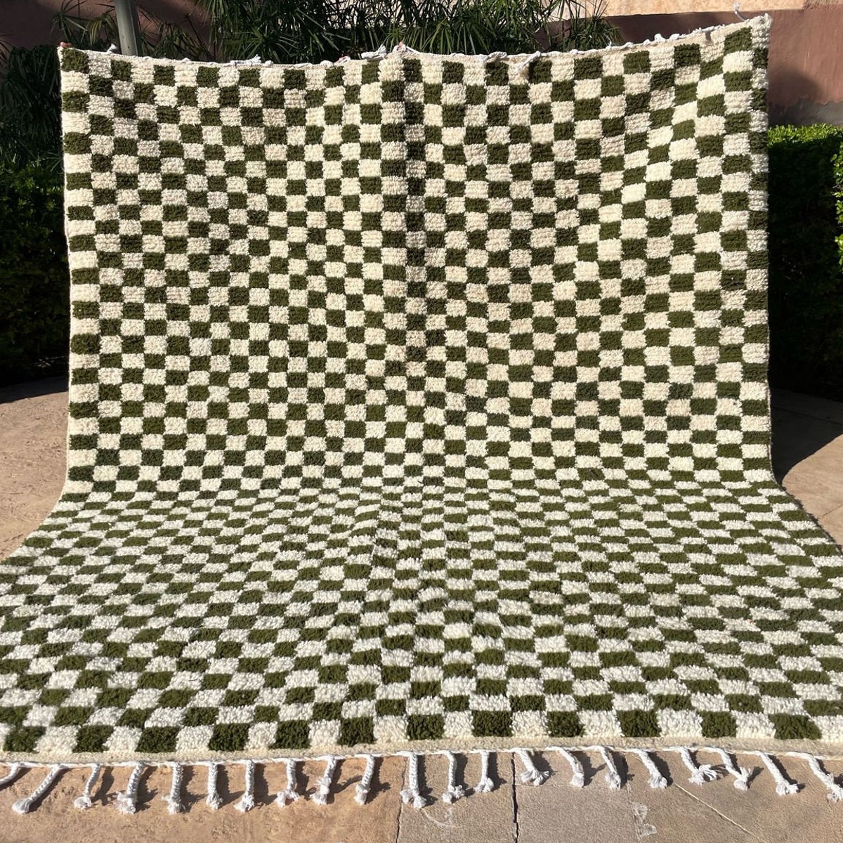 Multicolor Checkered Moroccan Rug, Hand Woven Genuine Moroccan Checkered Carpet Beni Ourain, Green Olive and White Carpet Soft Shag Rug - Etsy