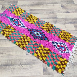 114x50 cm carpet Wool And Boucherouite  - Berber Runner - Handmade  - Wool Runner - Authentic Moroccan Rug
