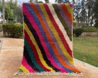 Multicolored Boujaad Wool Rug: Moroccan Berber Handmade Rug