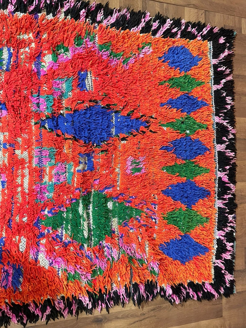 Orange Colorful Rug For Room, Vintage Boujaad Moroccan Rug 4x8 Feet, Art Concept, Halloween Carpet, Unique Rug Genuine Woolen image 8