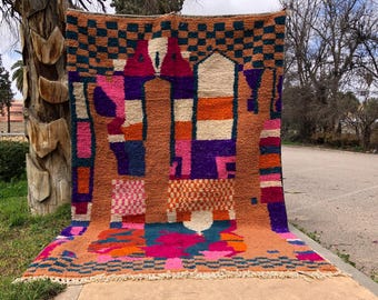 Purple Checkered Rug - Checkerboard Handwoven Rug - Custom Made Moroccan Rugs -Purple Berber Area Rug - Boujaad Checker Carpet - Gift Rugs