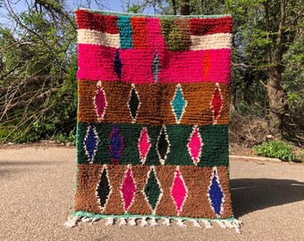 Hand Knotted Wool Moroccan Rug: Abstract Multicolored Area Rug