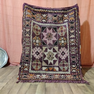 140x107 cm Tappeto marocchino vintage fatto a mano - Tappeto berbero - Tappeto vintage - Tappeto in lana - Tappeto shag marocchino - Tappeto Beige