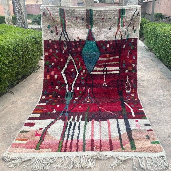 Handgeknüpfter Boujaad Teppich, Roter Teppich, Berberteppich, Spielzimmerteppich, Handgeknüpfter Teppich nach Maß