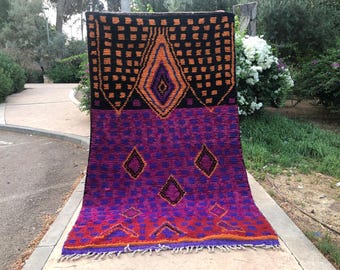 Beni Ourain Rug: Hand-Tufted Colorful Geometric Wool Carpet