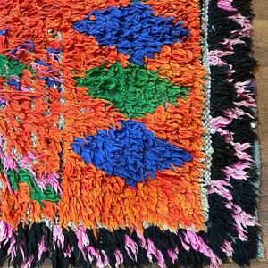 Orange Colorful Rug For Room, Vintage Boujaad Moroccan Rug 4x8 Feet, Art Concept, Halloween Carpet, Unique Rug Genuine Woolen image 4