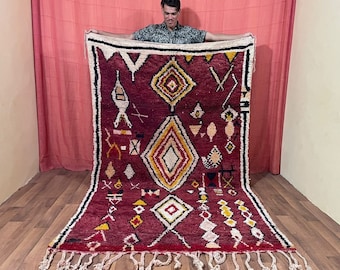 Cherry Red Wool Rug: Vintage Handmade Moroccan Berber Rug