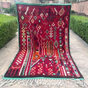 Handmade Red Boujaad Rug: Moroccan Berber Wool Carpet