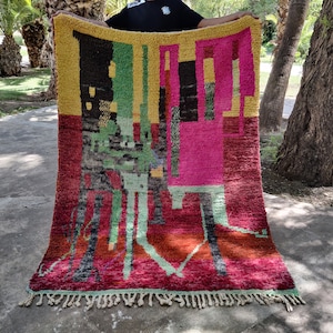 Custom Pink Berber Rug: Art Deco Wool Area Rug