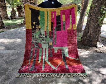 Custom Pink Berber Rug: Art Deco Wool Area Rug