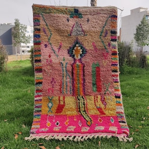 Authentischer Marokkanischer Teppich, Benutzerdefinierte Bunter Teppich, Handgemachter Abstrakter Mehrfarbiger Teppich, Boho Style Wollteppich für Wohnzimmer