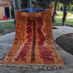 Vintage Orange Beni Ourain Rug: Handwoven Moroccan Wool Area Rug