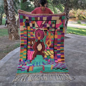Handmade Wool Boujaad Rug: Moroccan Berber Bohemian Decor