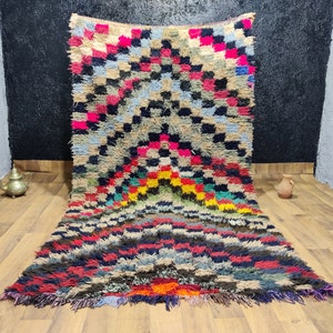 221x118 Cm Vibrant Runner Rug, Berber vintage Runner, Tapis Marocain Runner, Tapis Hallway Runner, vintage Marocain Runner, Boujaad Runner Rug