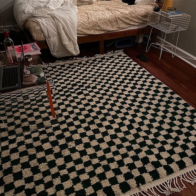 Custom Moroccan Checkered Rug - Balck And White Rug - Moroccan Area Rug - Moroccan Handmade Rug - Checkered Area Rug - Black Checkered Rug