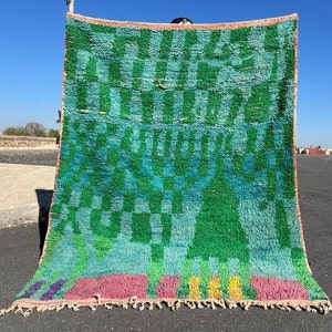 Green Moroccan Rug - Berber Carpet - Costum Moroccan Rug - Colorful Rug Bedroom Modern - Hand Knotted Wool Rug - Handmade Rug